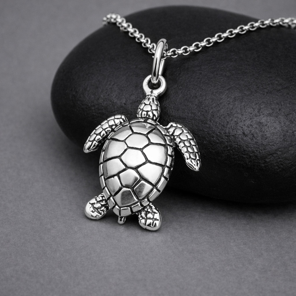 925 Sterling Silver Sea Turtle Necklace – Tortoise Charm – Ocean Beach Jewelry