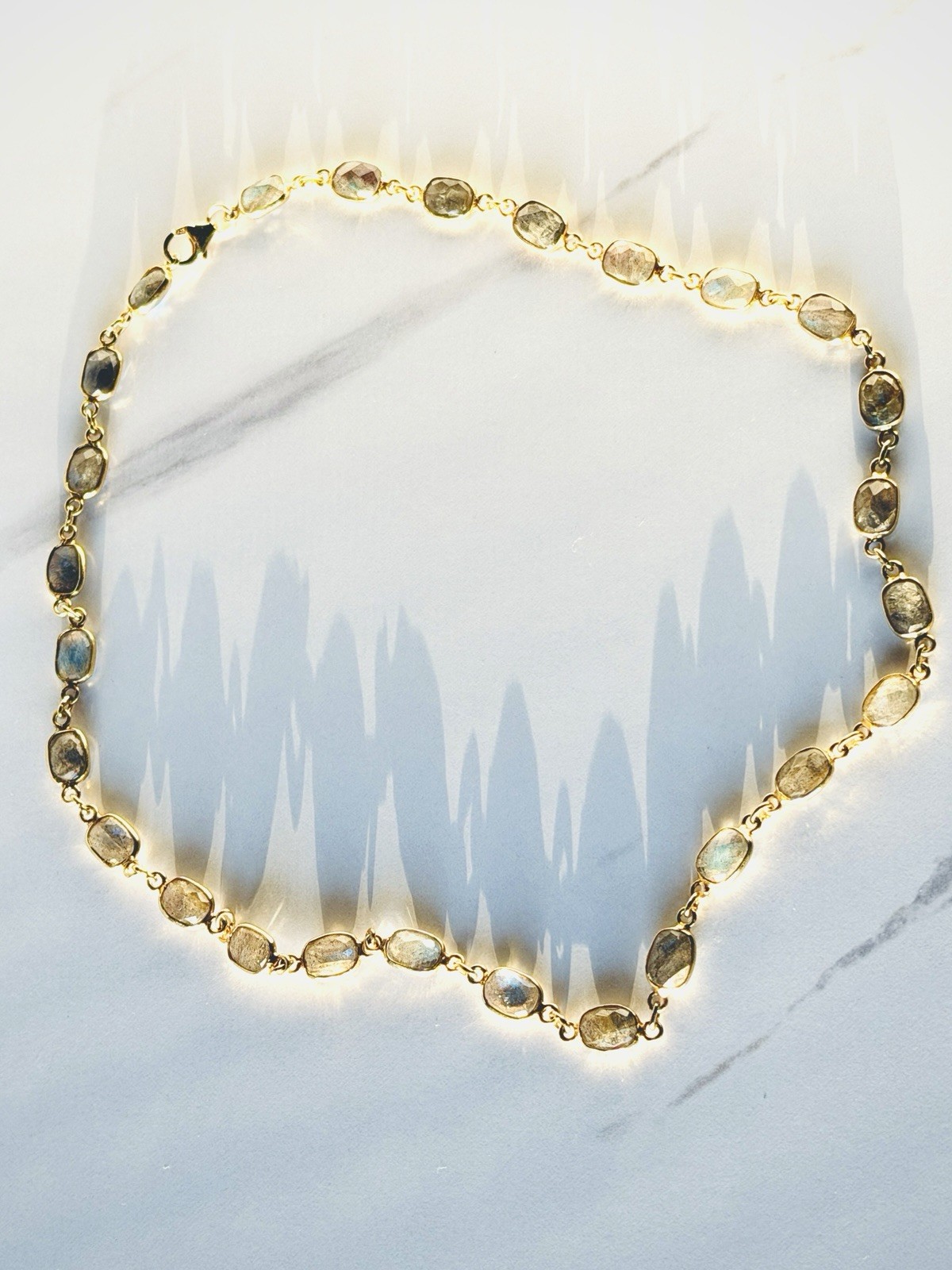 Genuine Moonstone Necklace 19.25” Yellow Gold Plated Sterling Silver Chain