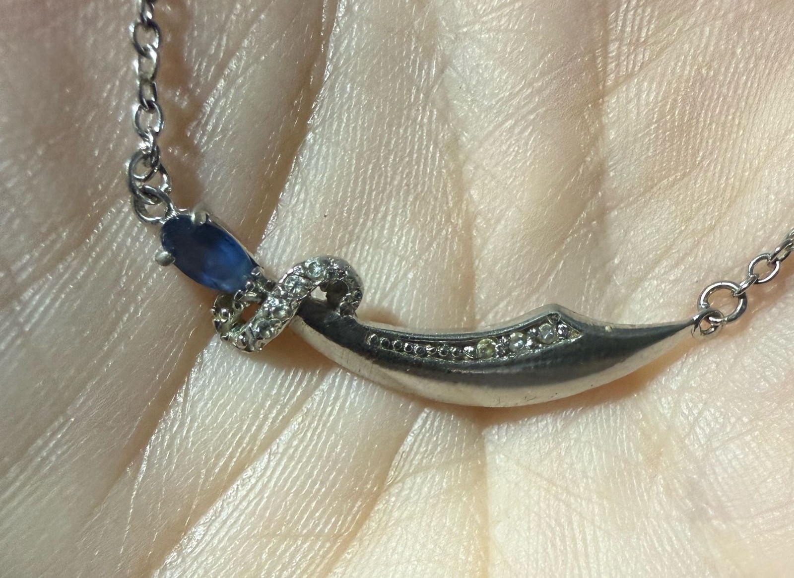 925 Sterling Silver Zulfiqar Sword Necklace with Blue Gemstone and Pave Stones