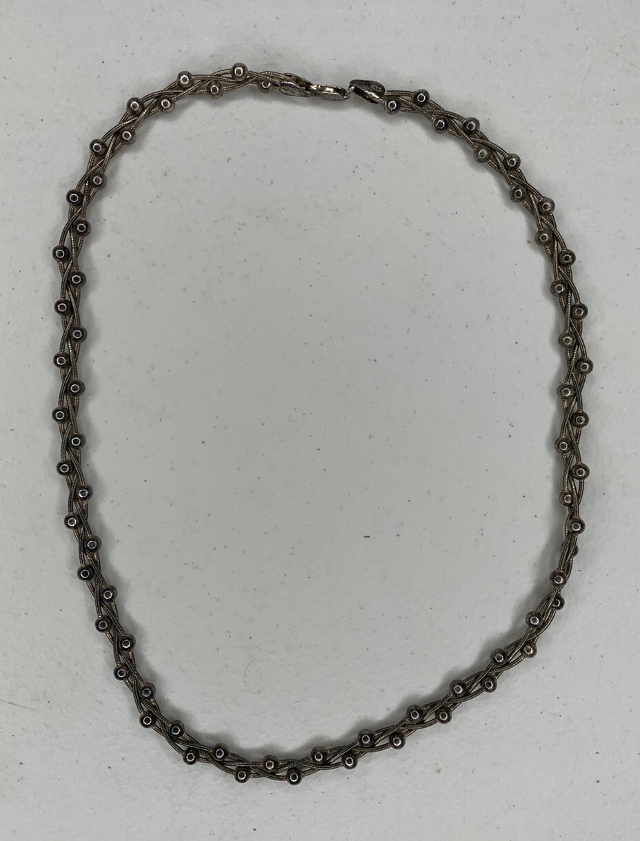 Used Sterling Silver Beaded Necklace, Marked “BS Italy”, 18” Long – 23.8 grams