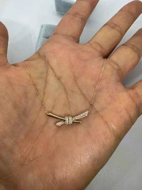 1.1Ct Round Cut Lab Created Diamond Bow Pendant 14K Yellow Gold Plated 18″ Chain
