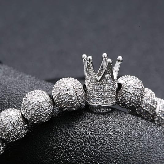 Silver Adjustable Beaded Bracelet Luxury Imperial Crown Men Fashion Jewelry Gift