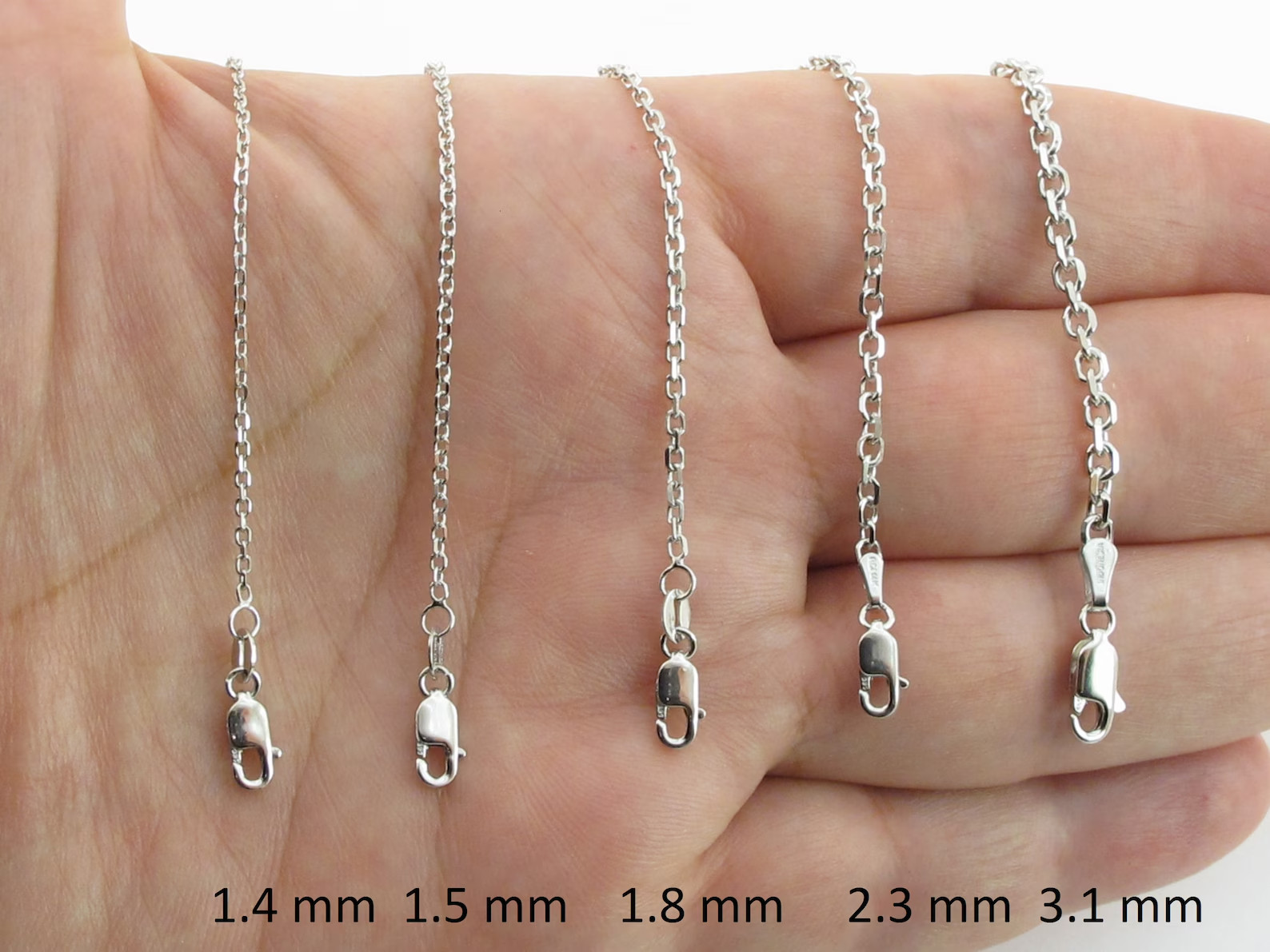 14k Solid White Gold Cable Chain 16″-24″ , 0.6 mm – 3.1 mm
