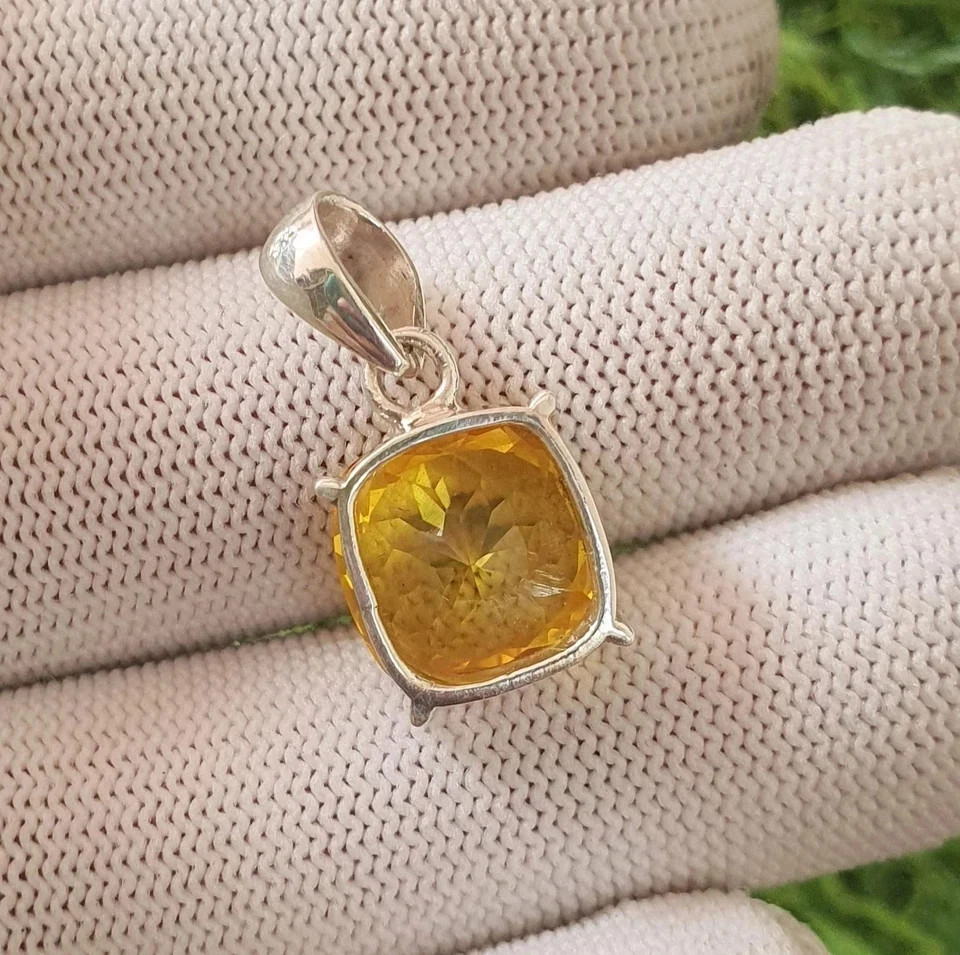 Natural 23 Ct Yellow Sapphire Cushion Cut 925 Solid Silver Pendant Gemstone