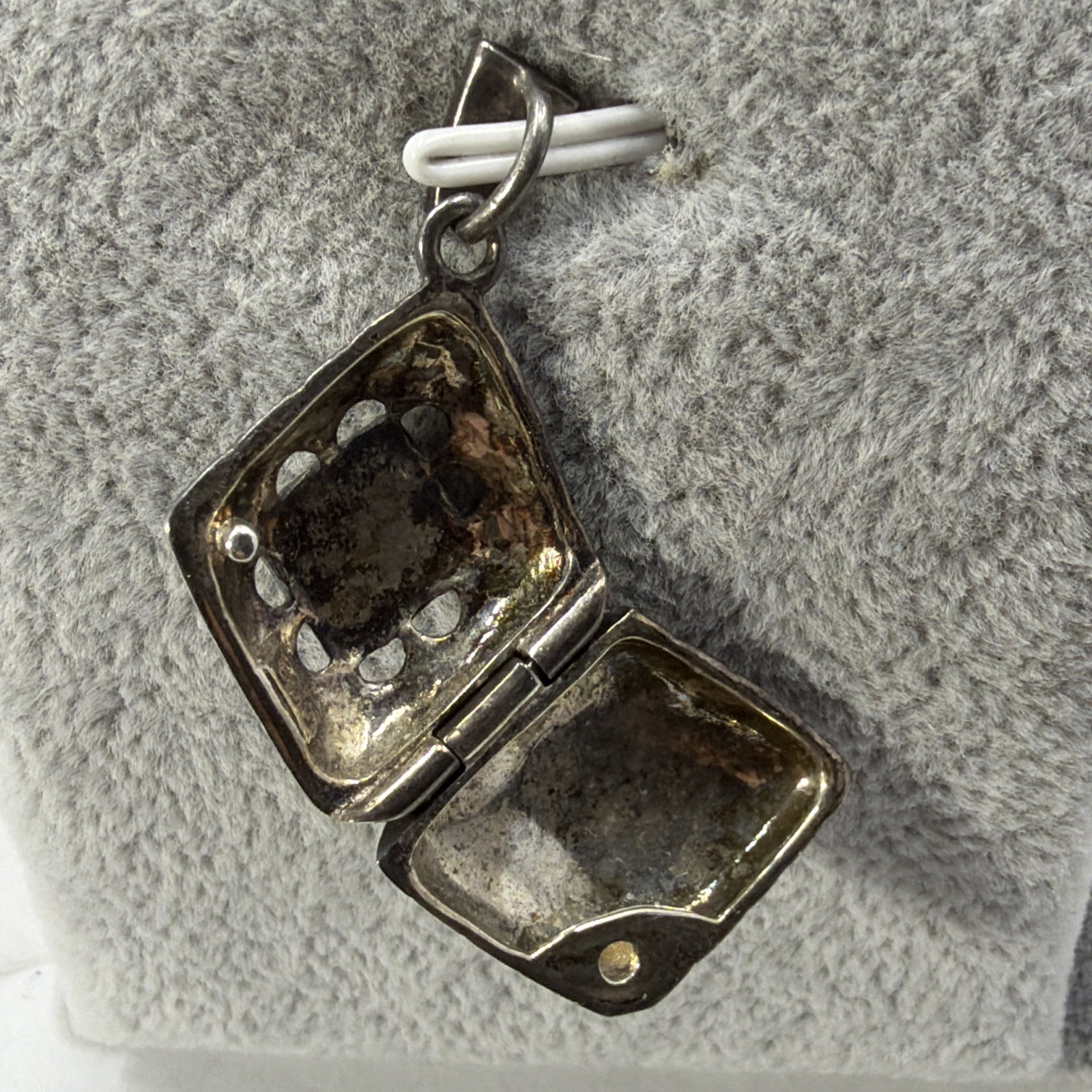 Vintage Look Sterling Silver 925 Marcasite Diamond Shaped Locket Pendant 1.25”