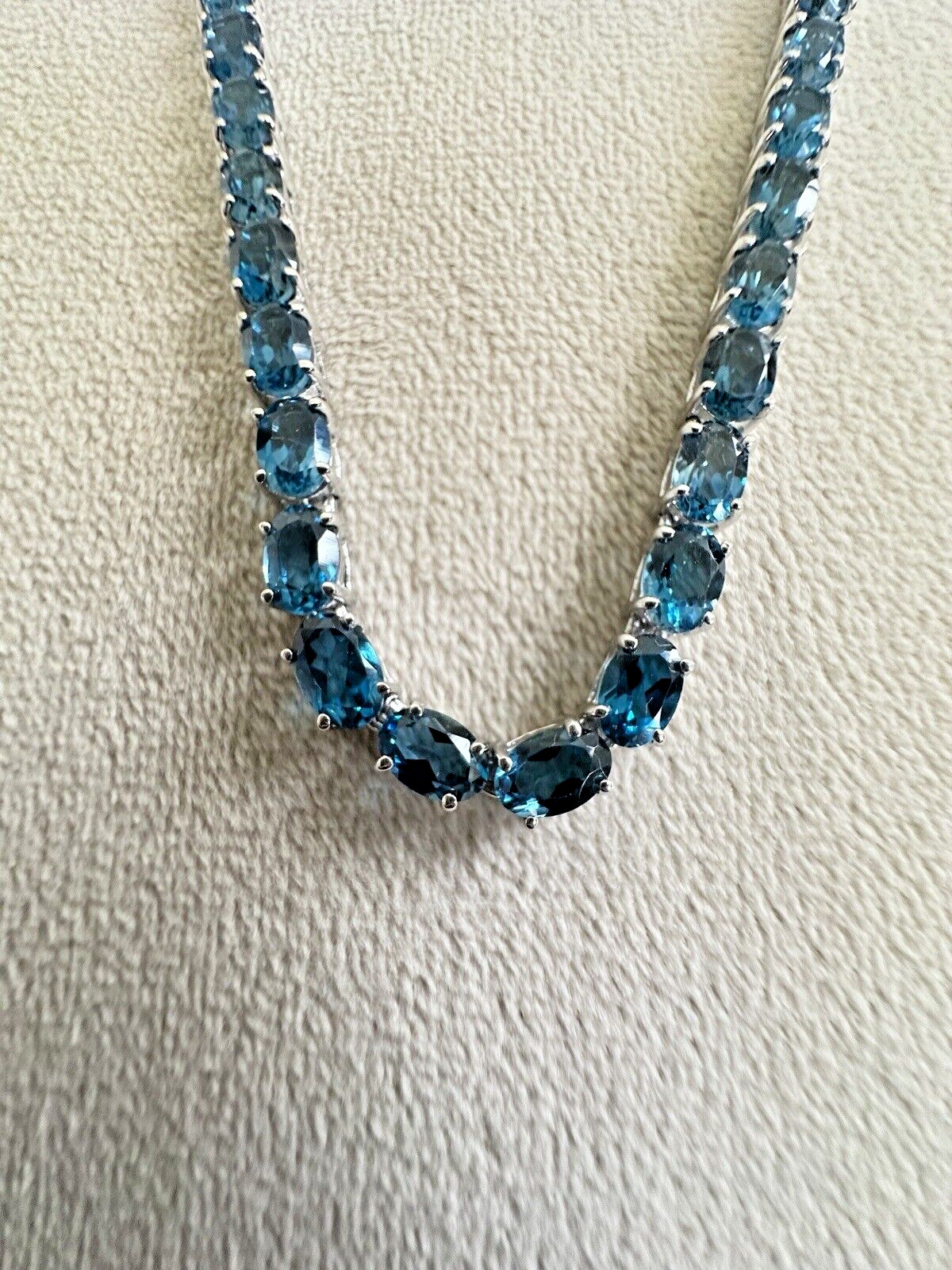 Womens Oval London Blue Topaz 925 Sterling Silver Tennis Necklace, 18in, New