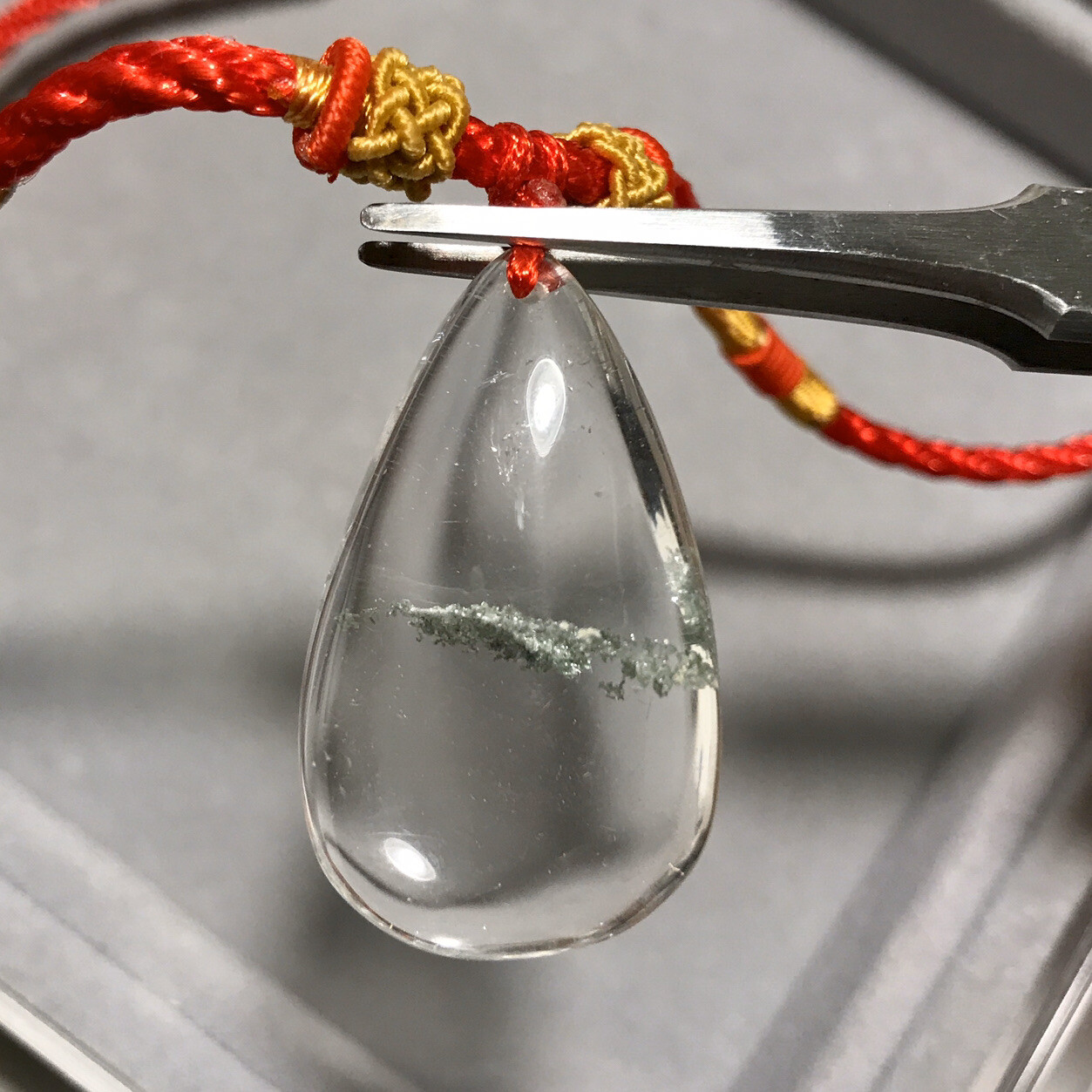 US SELLER Natural Green Phantom Quartz Pendant Teardrop Crystal GEM Necklace