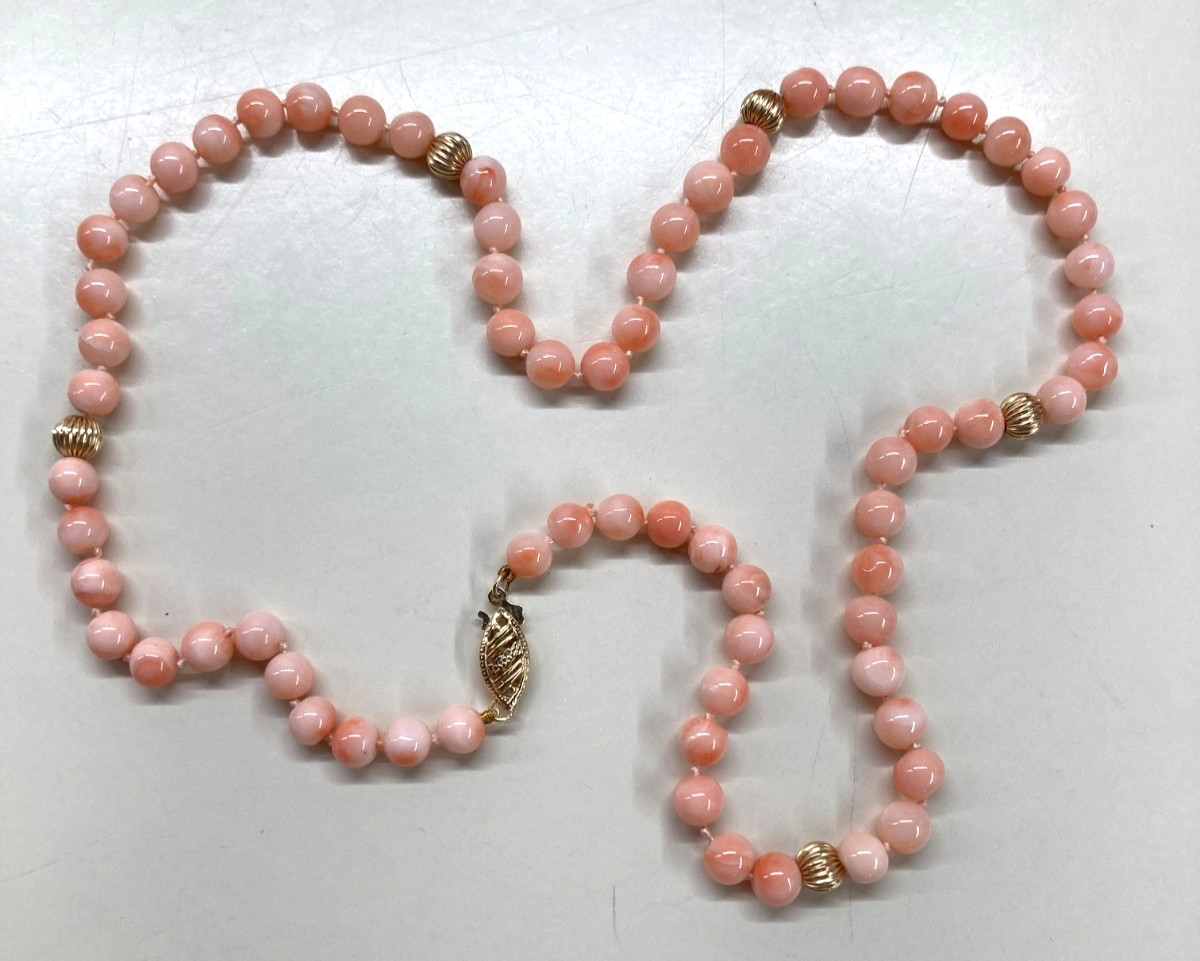 Vtg Variegated Angelskin Coral Necklace & Matching Bracelet 14K – Original Owner