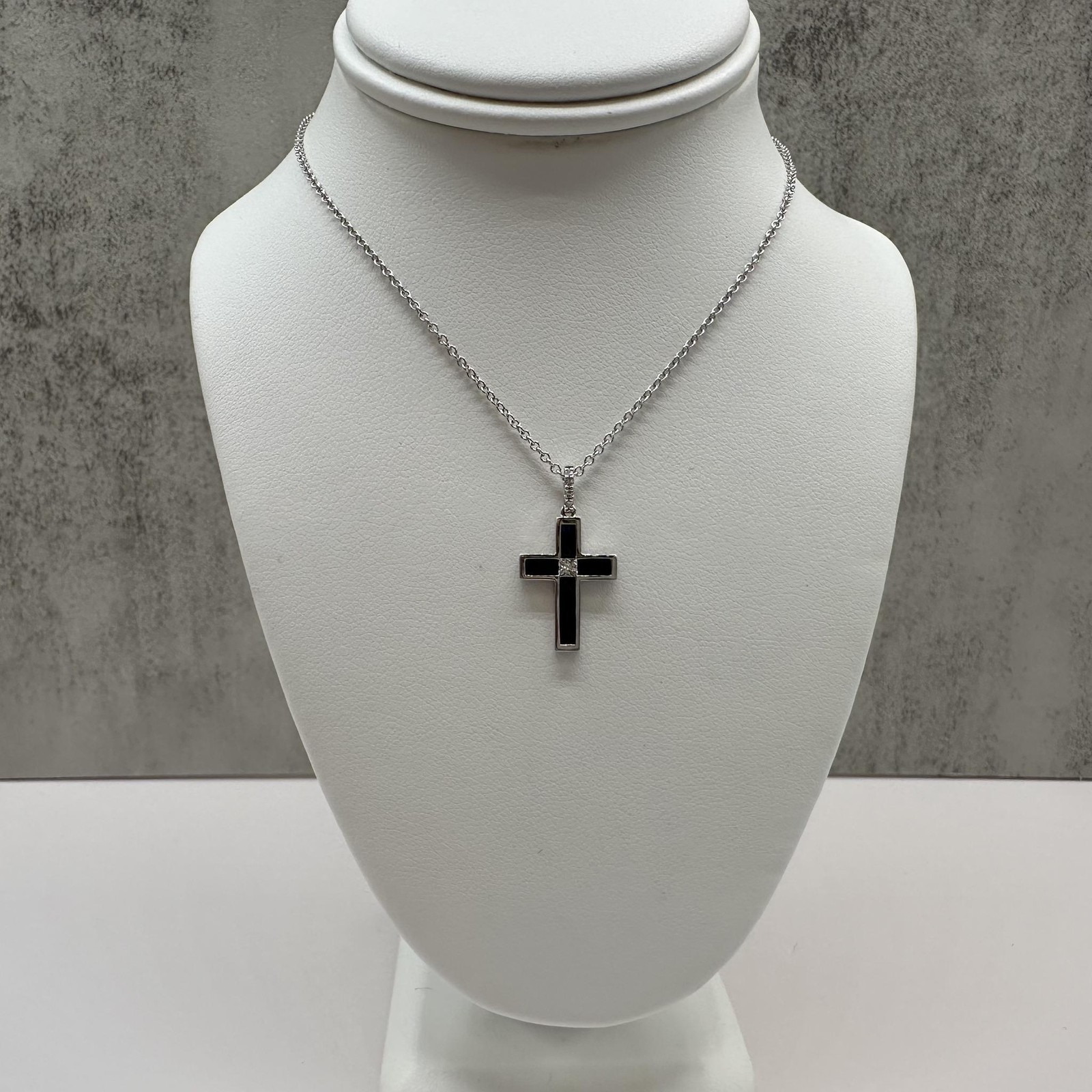 Effy 14K White Gold Sapphire Diamond Cross Necklace 0.78ct 18in