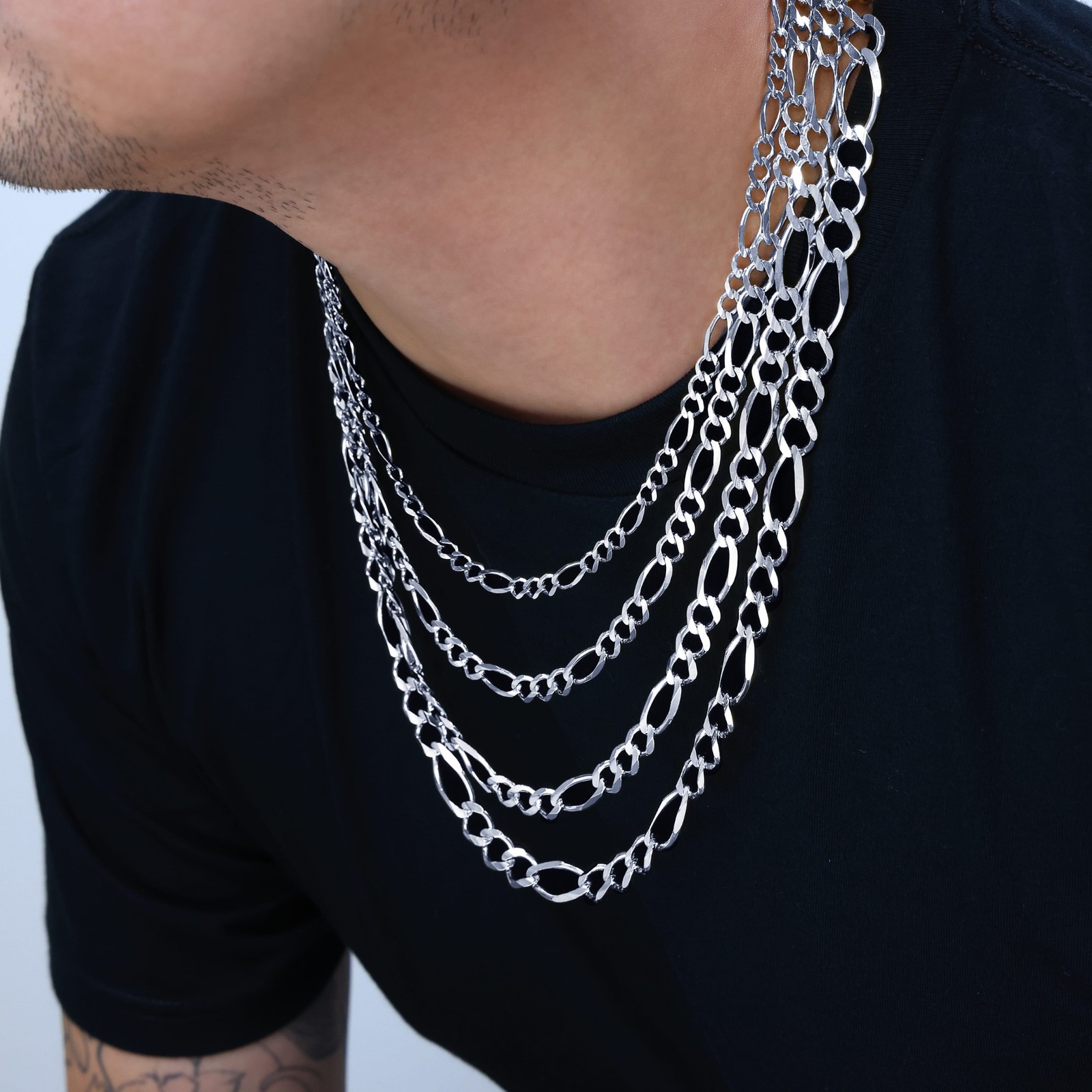 10K White Gold Solid 2.25mm-6.5mm Figaro Chain Necklace Mens Womens 16″- 30″