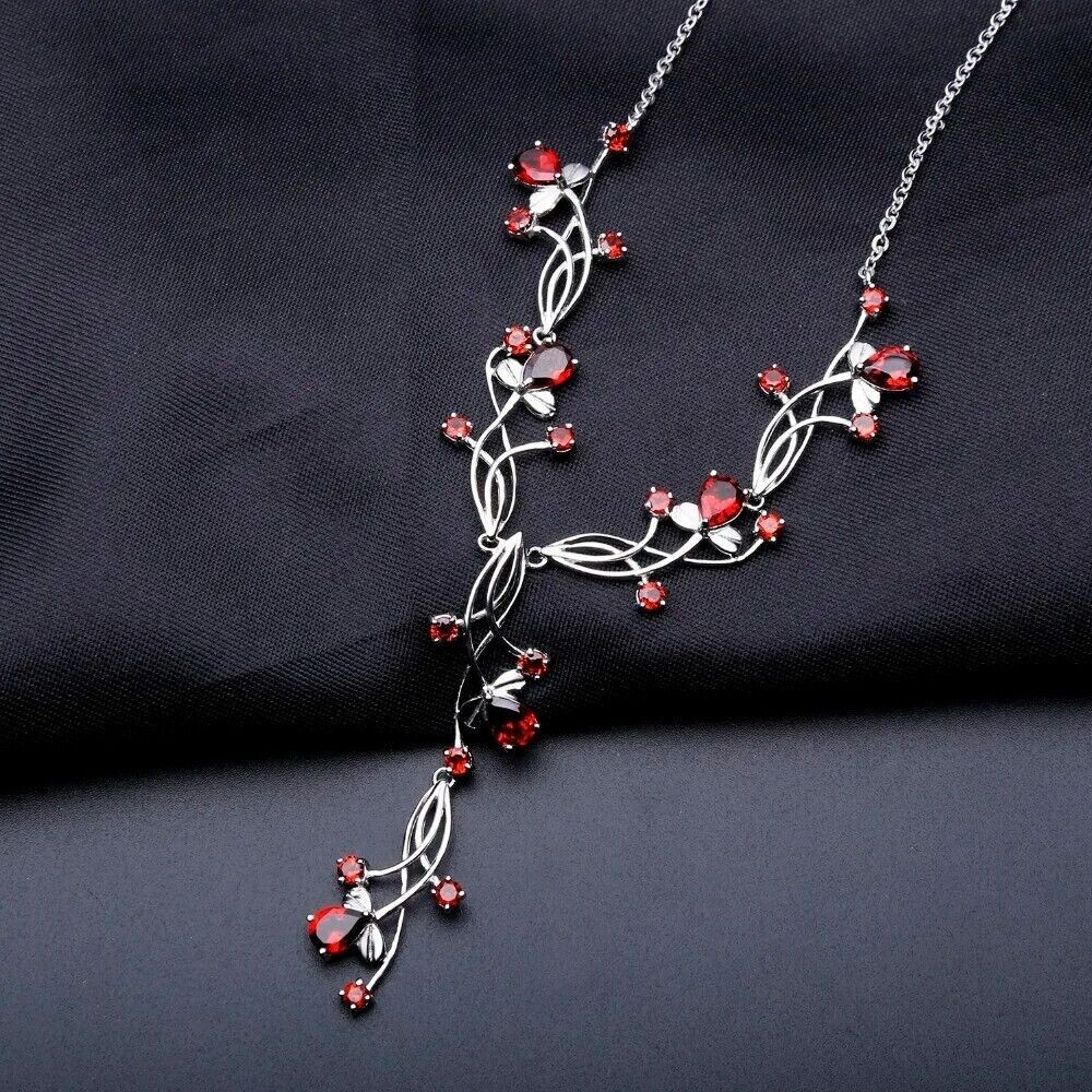 Natural Red Garnet 925 Sterling Silver Handmade Vintage Bridal Wedding Necklace