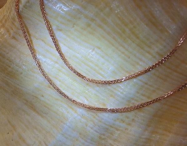 1.0MM SOLID 14K ROSE GOLD DIAMOND-CUT SPIGA SQUARE WHEAT CHAIN NECKLACE 16″-24″