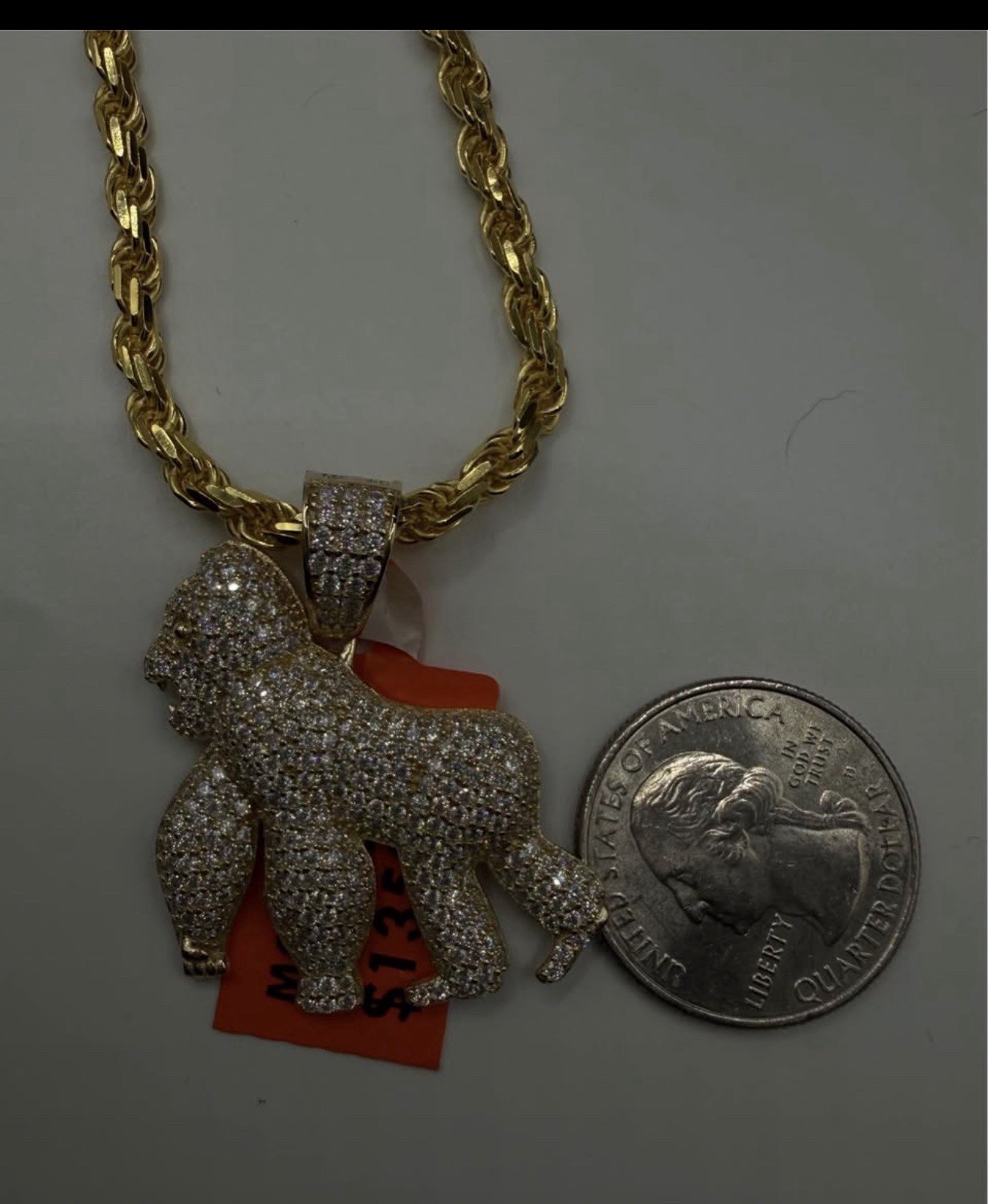 4mm Gold Over Sterling Silver Italy 925 24” Rope With Vvsd Vermeil Gorilla 925