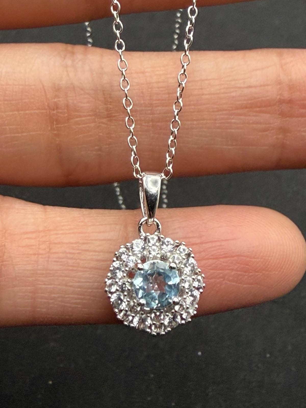 JTV Swiss Topaz & White Sapphire 925 Sterling Silver Pendant Size 18”
