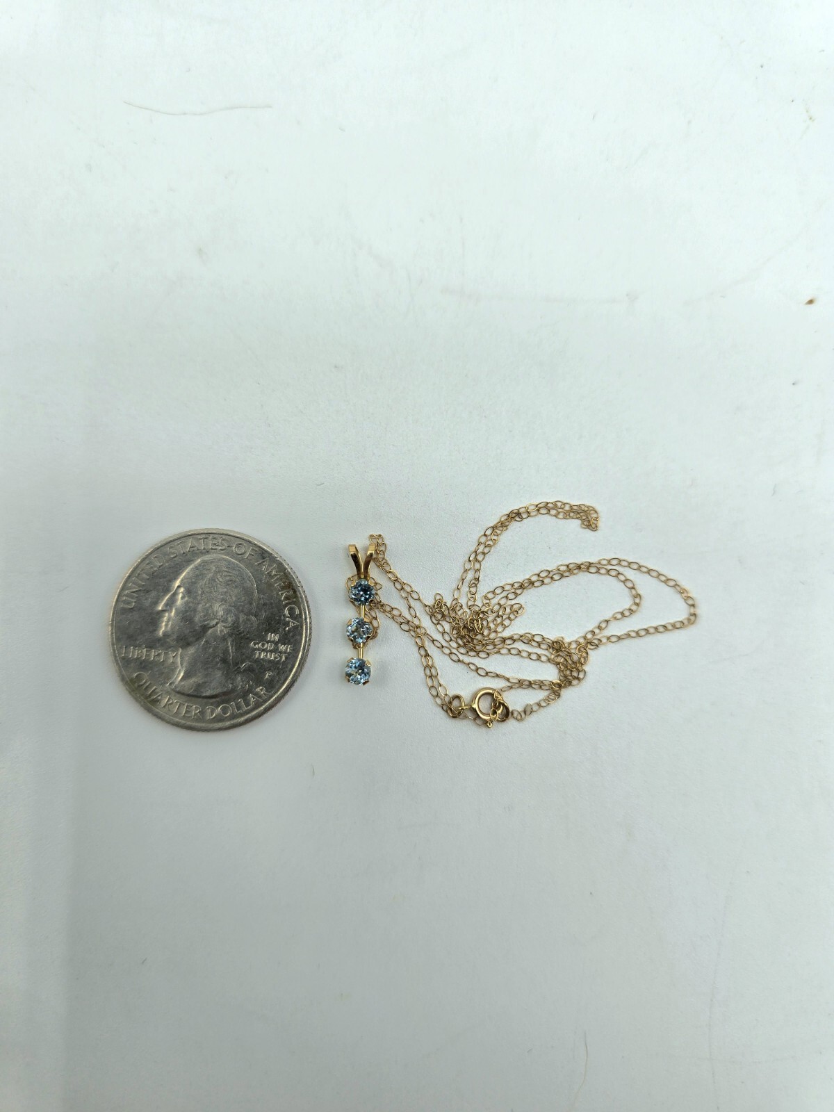 Pretty Blue Topaz 10k Gold Necklace, Dainty & Thin, 17″, New In Box, .31 G Total