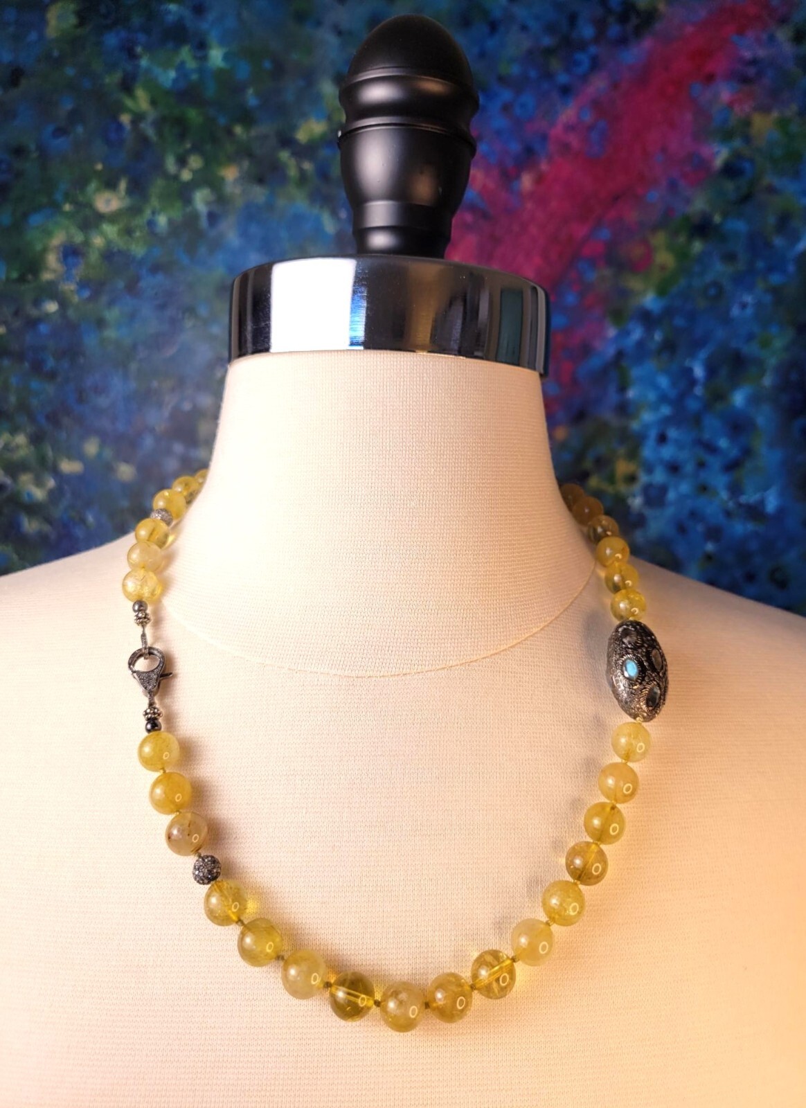 Citrine Beaded Necklace with Labradorite Pave Diamond Accent Bead