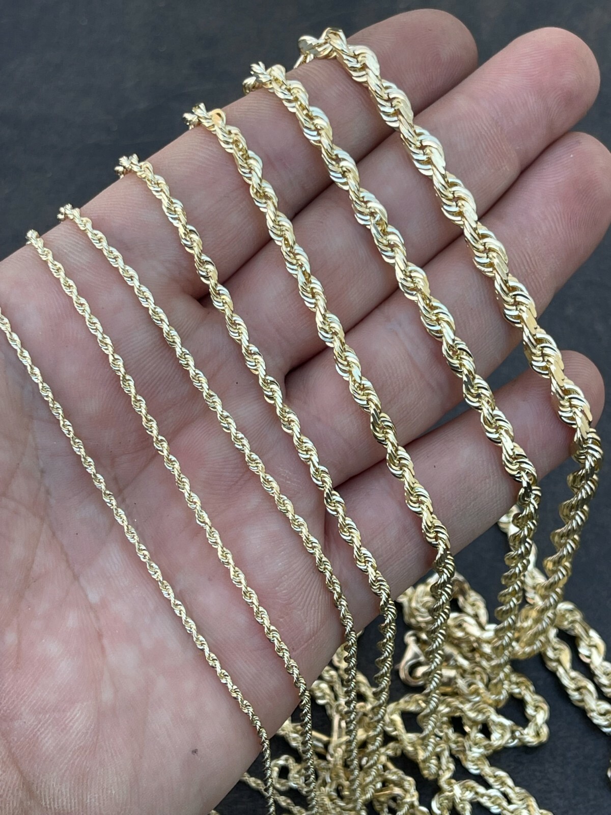 Men’s Women’s Real 10k Yellow Gold Solid Rope Chain Necklace 1.5mm-6mm