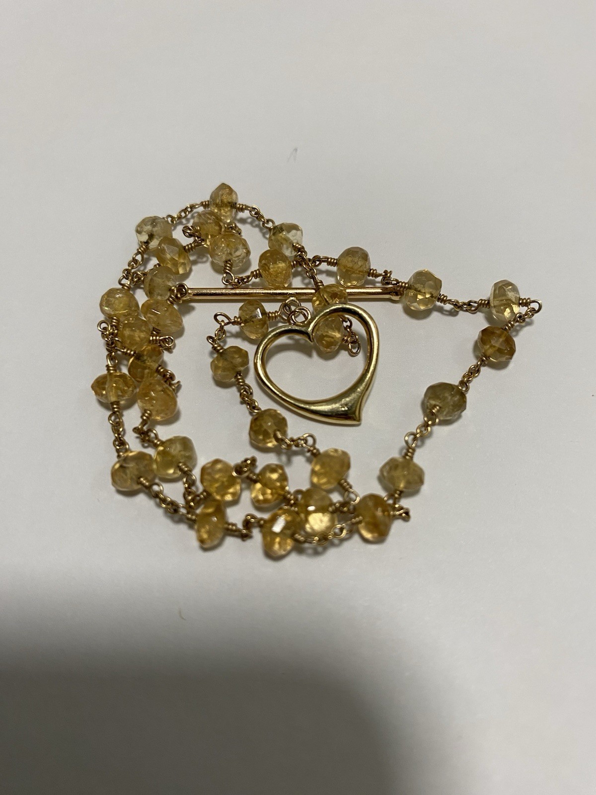 14k Gold Citrine Beaded Necklace 16 Inches, 7.10 Grams