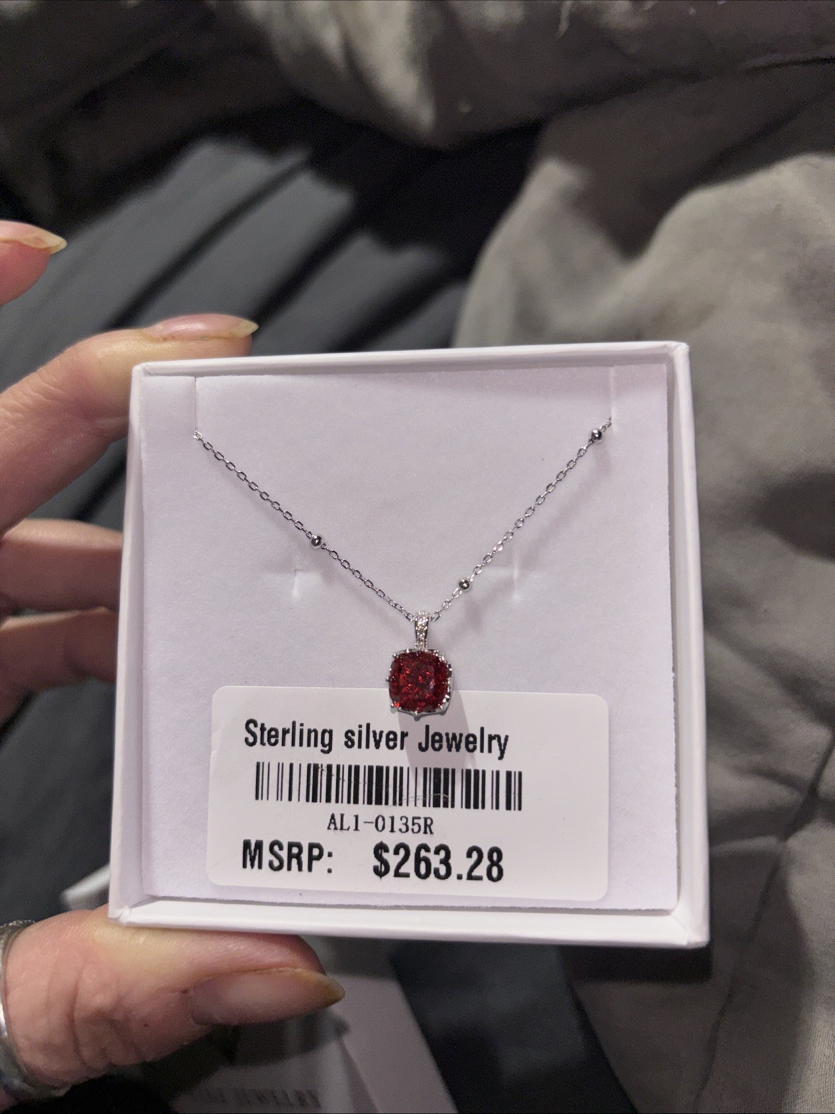 Sterling Silver 925 Necklace Red Stone Pendant