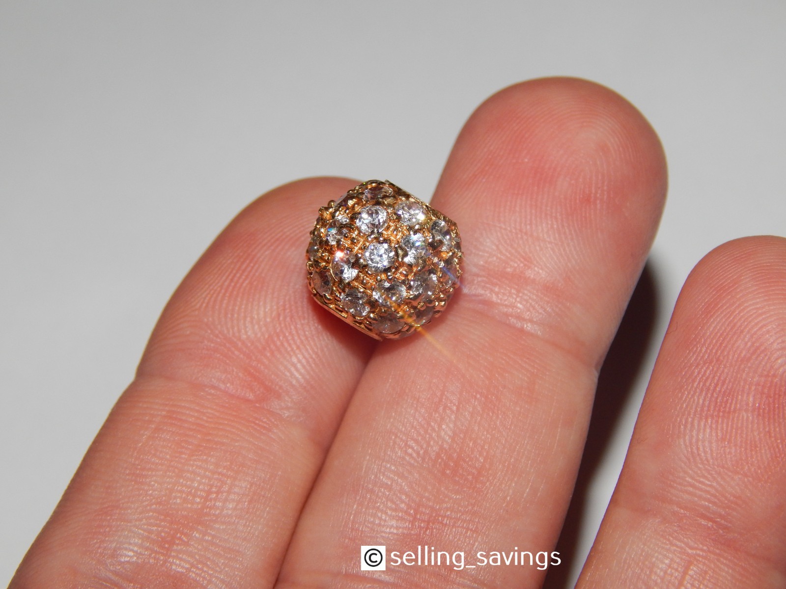 14K YELLOW GOLD CZ DIAMOND GEMSTONE 1/2 INCH DIAMETER BEAD BALL PENDANT