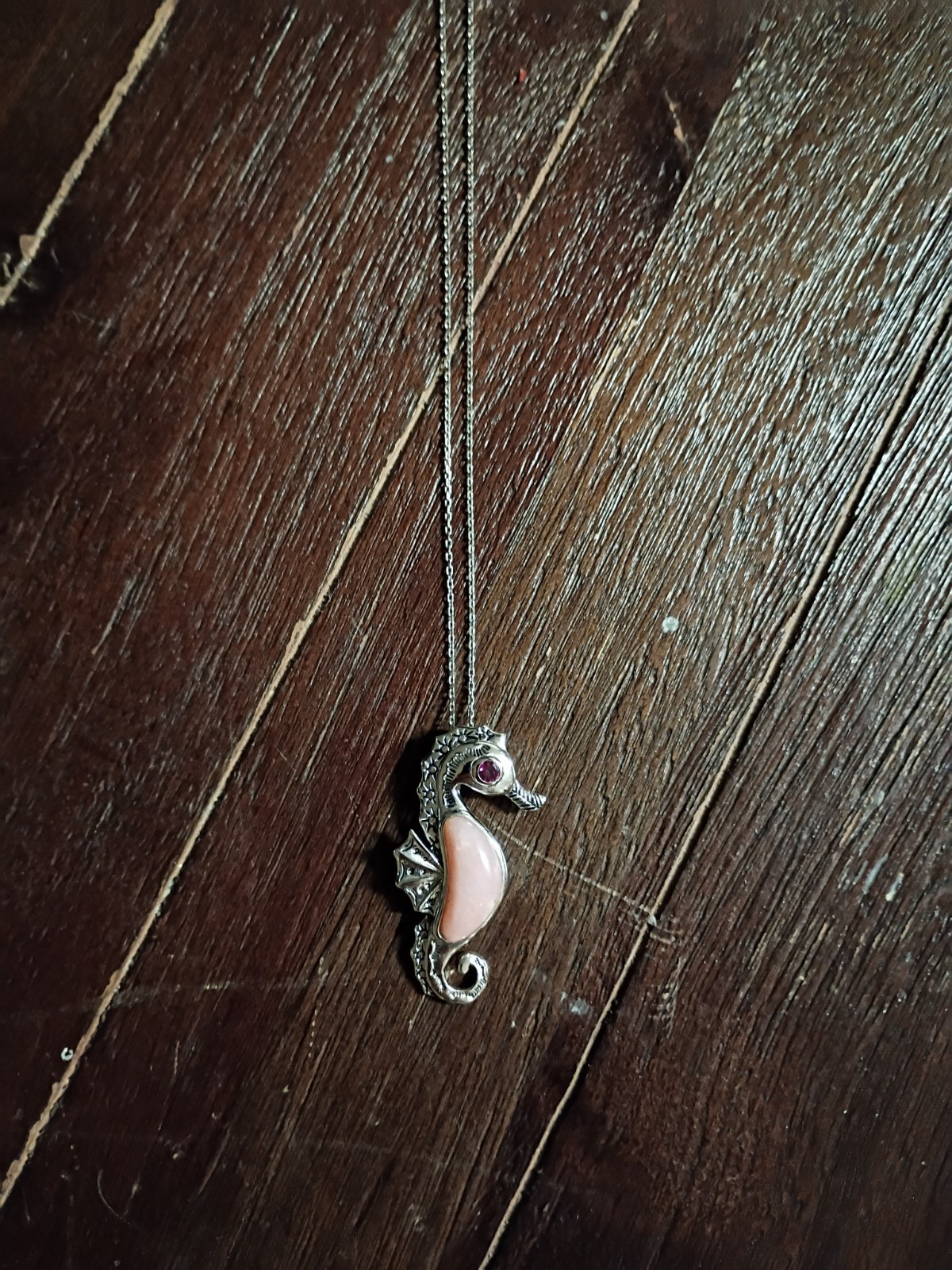 925 Sterling Silver Seahorse Pendant With Chain And Stones, Italy