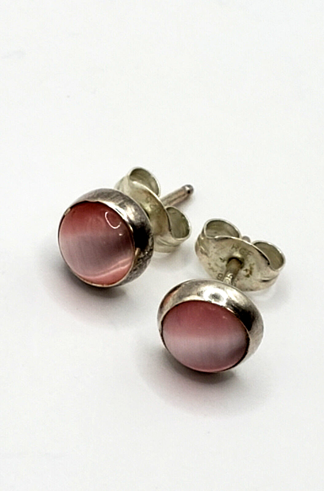 3 Pc Set Pink Cat Eye Necklace + Dangle + Stud Earrings Set 925 Sterling Silver