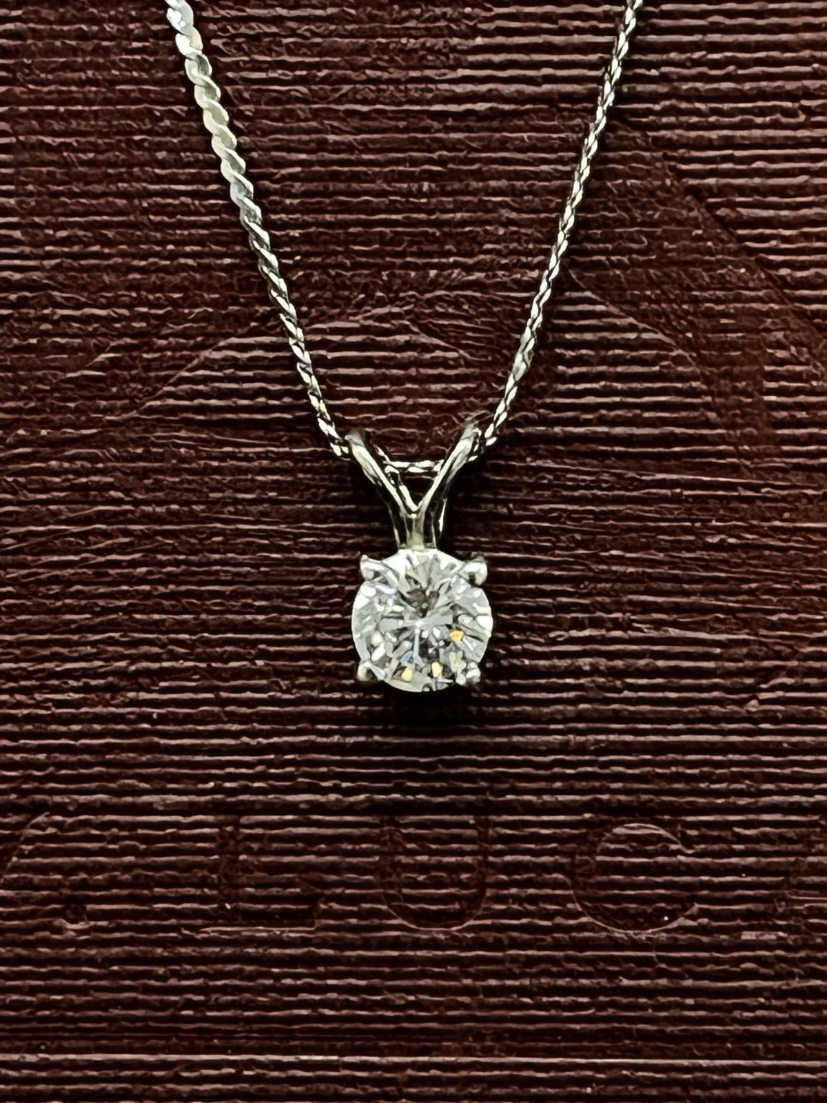 14k White Gold Diamond Solitaire Pendant Chain 17in Box Clasp