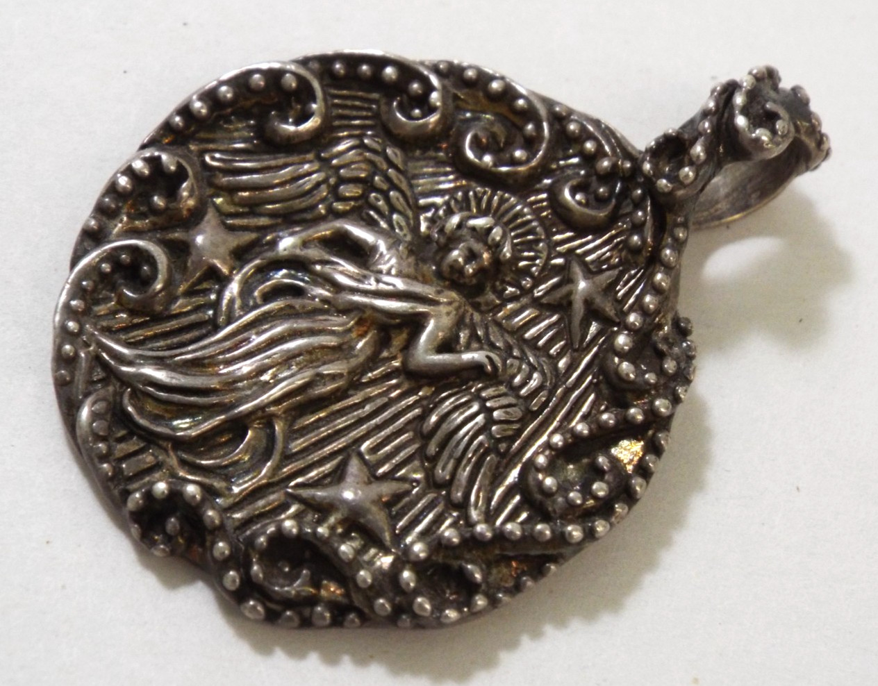 VTG 1990s Andrea Barnett Sterling Silver 925 Angel & Stars Pendant 21.6g Signed