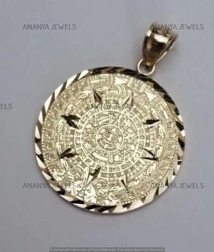Real 14k Yellow Gold Plated Silver Mexican Aztec Calendar Calendario Sun Ma