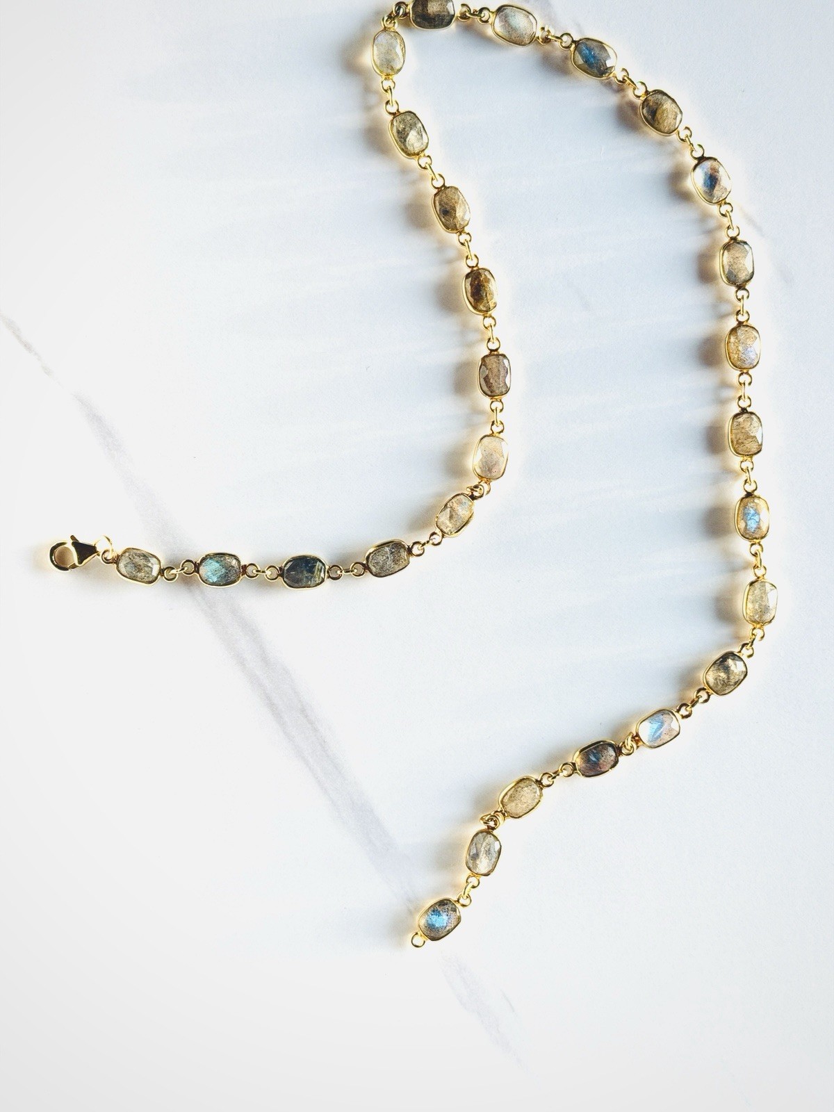 Genuine Moonstone Necklace 19.25” Yellow Gold Plated Sterling Silver Chain