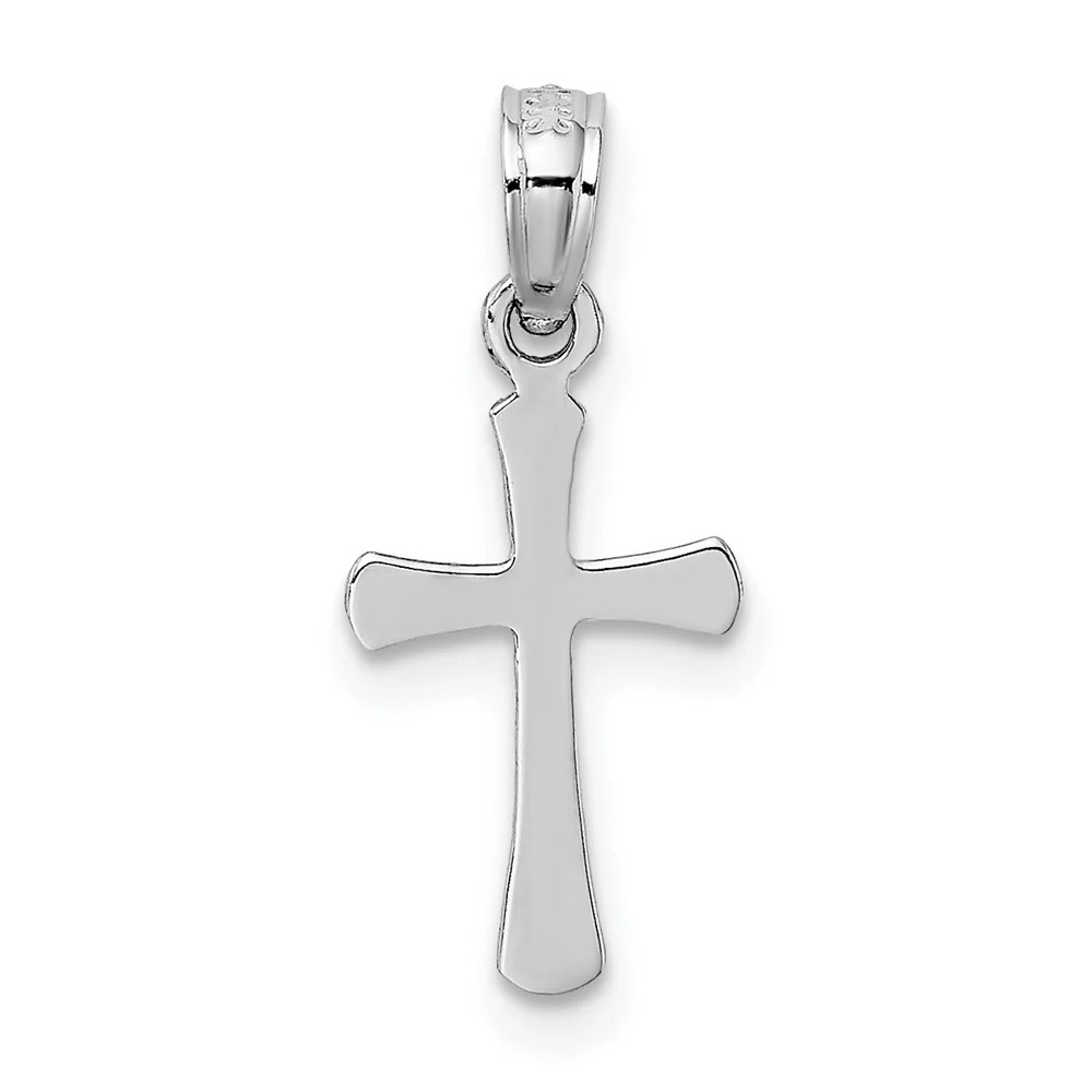 10K / 14K White Gold Polished Beveled Cross W/ Round Tips Charm