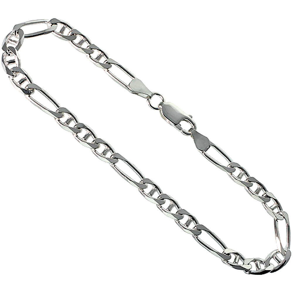 925 Sterling Silver Beveled Edge Figarucci Link Chain Necklace 4.5mm 7″ to 30″