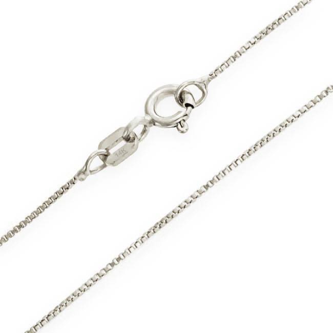 14K White Gold Solid Box Chain Necklace .5mm wide 16 – 22″ Spring Ring Clasp