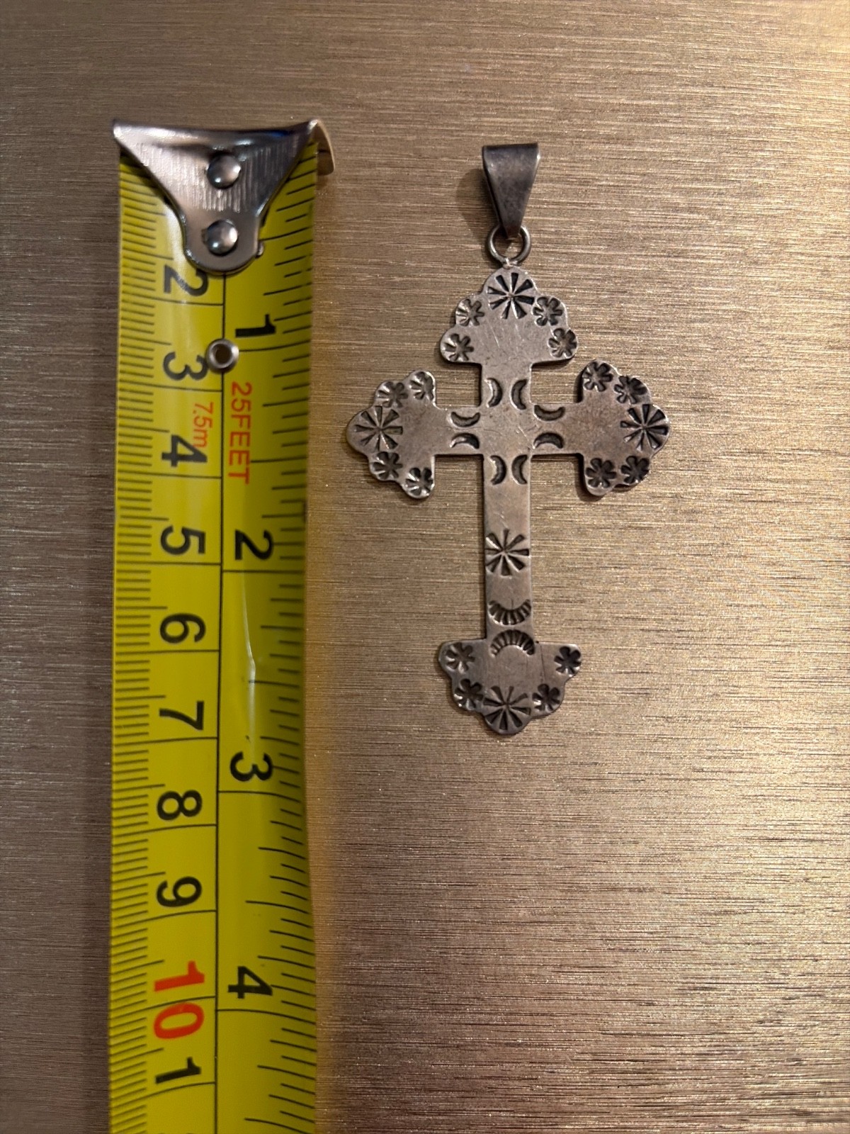Large 925 sterling Silver Vintage Taxco Mexico Cross Sterling Silver Pendant