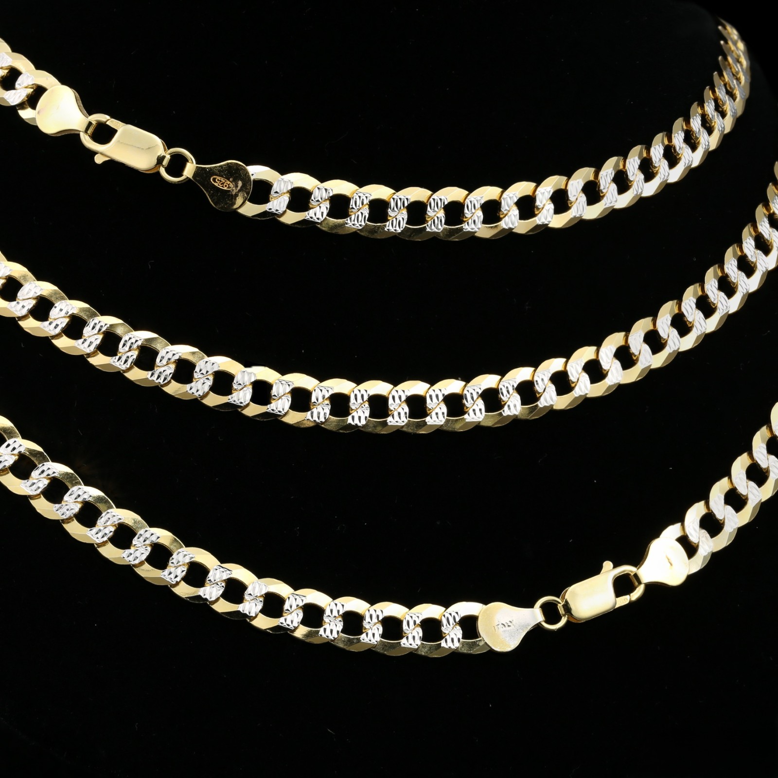 Two-Tone Gold 4mm-7.5mm Curb Chain Italian Necklace 18″-26″ 925 Sterling Silver