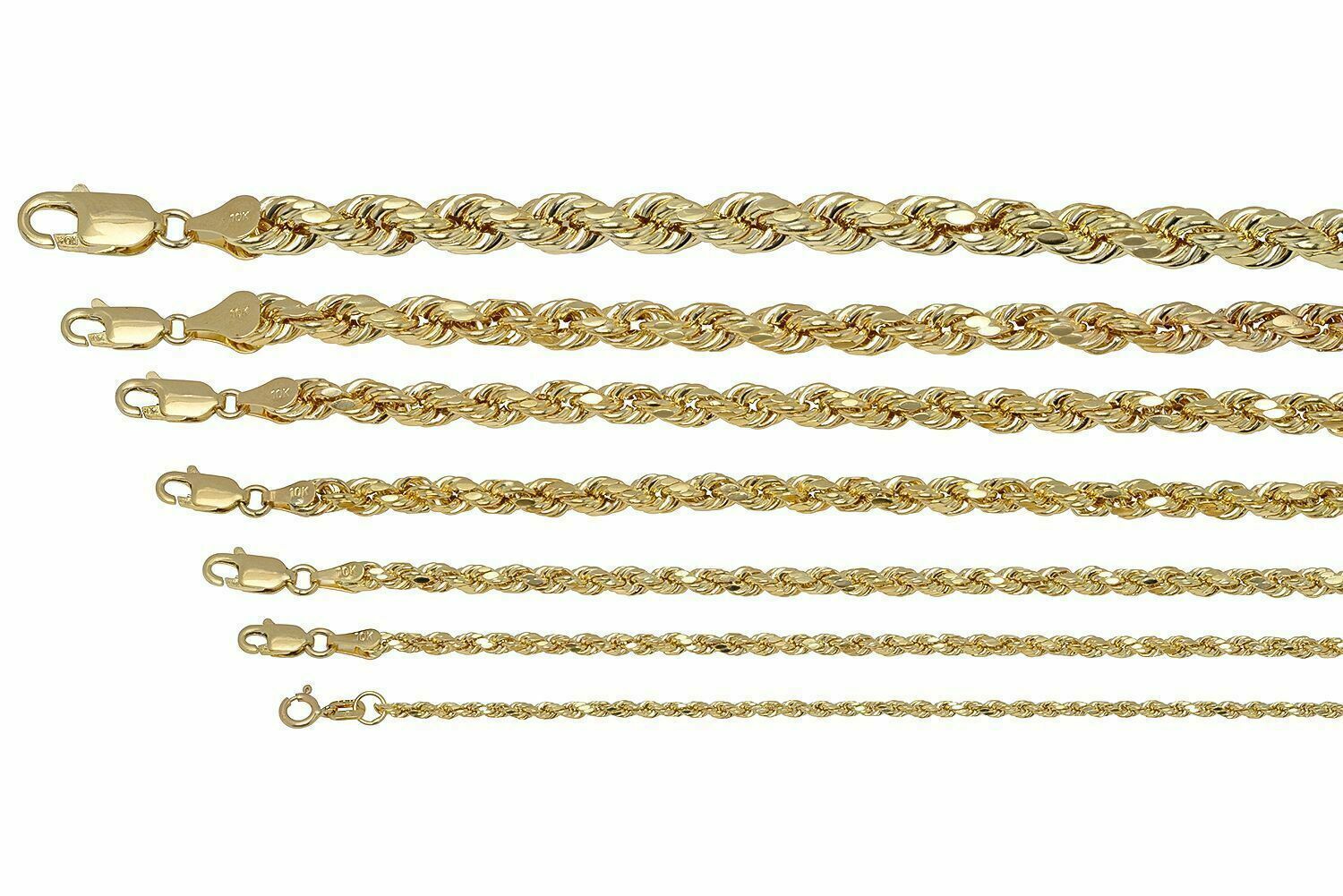 Real 10K Yellow Gold 2mm-7mm D/Cut Rope Chain Pendant Necklace 7″- 30″ Hollow