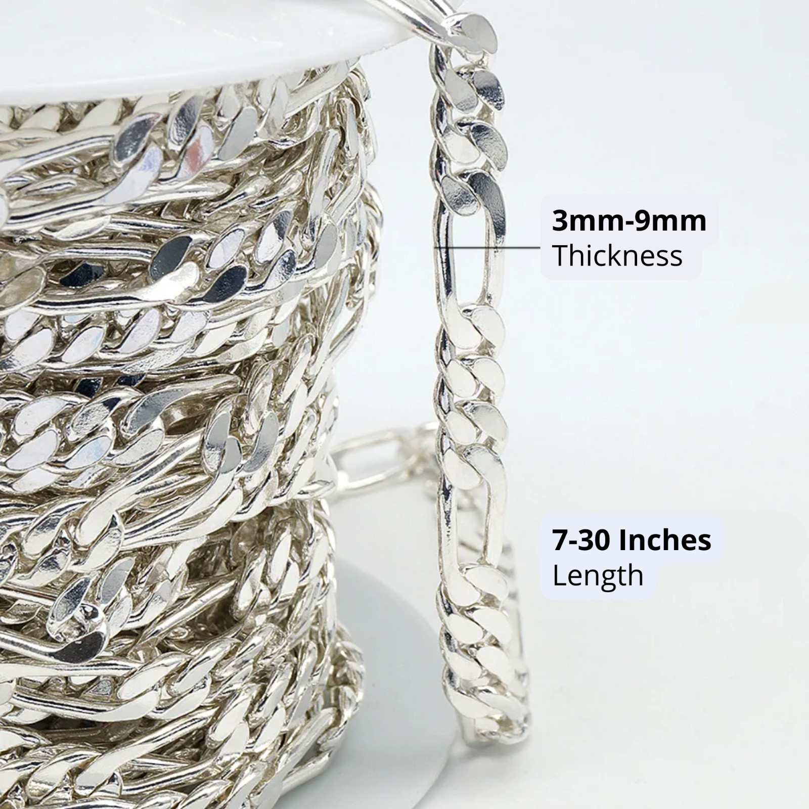 Real Sterling Silver UNISEX Figaro Solid Chain Bracelet or Necklace 925 Italy