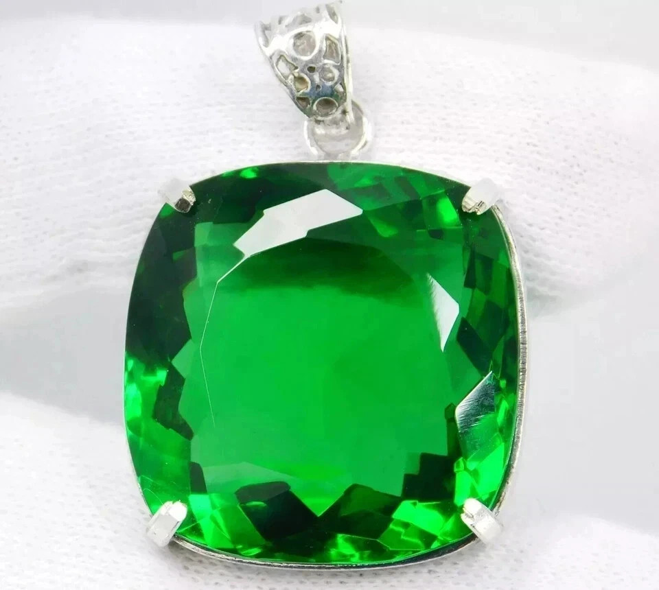 Natural 90.20 Ct+ Tsavorite Garnet Certified 925 Solid Silver Pendant Gemstone