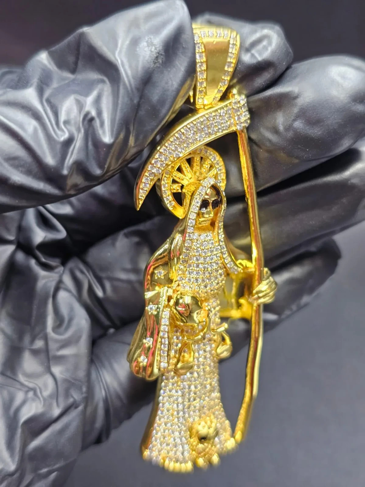3Ct Round Cut Moissanite Grim Reaper Santa Muerte Pendant 14K Yellow Gold Plated