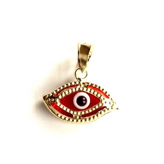 14K SOLID GOLD RED EVIL EYE PENDANT – 14K REAL GOLD 13mm EVIL EYE CHARM