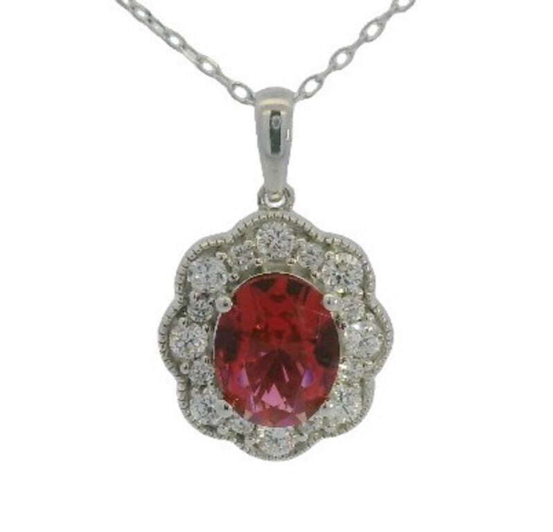 2.25 ctw Oval Lab Ruby & Diamond Prong Pendant Necklace 925 Silver Cable