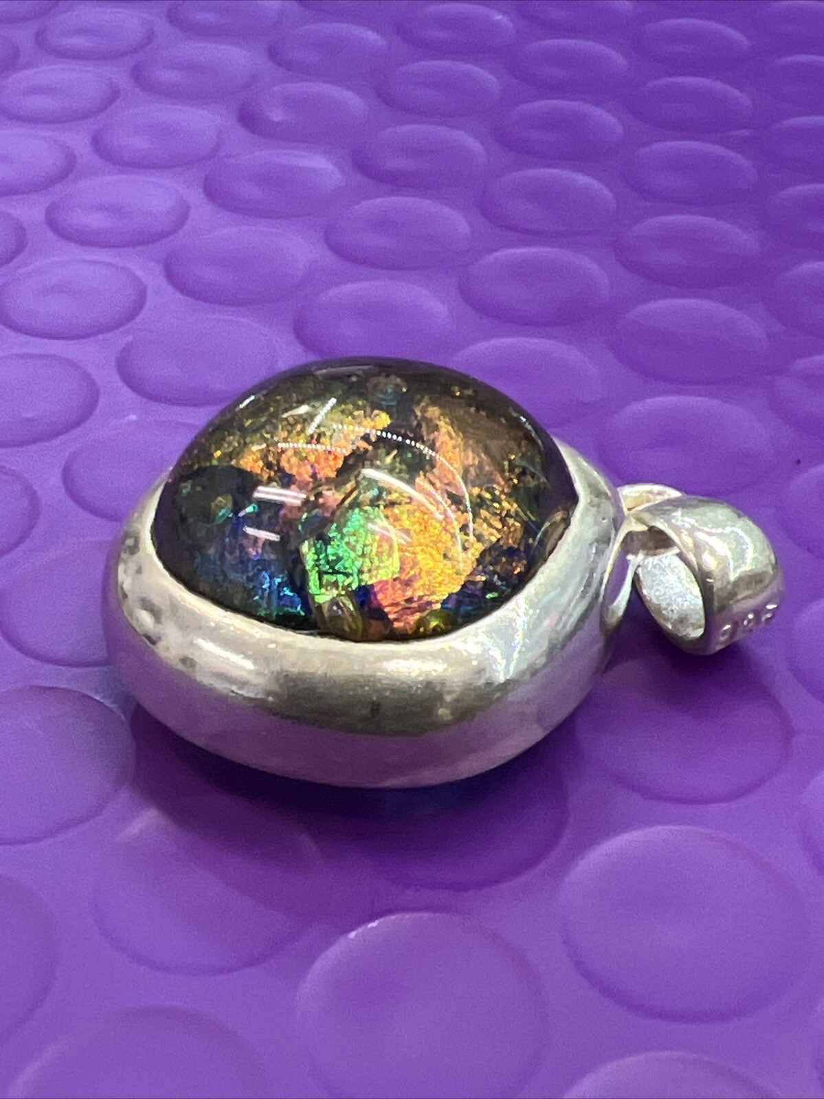 ❤️ Sterling Silver Multicolor Dichloric Glass Square Pendant 925 (2246)