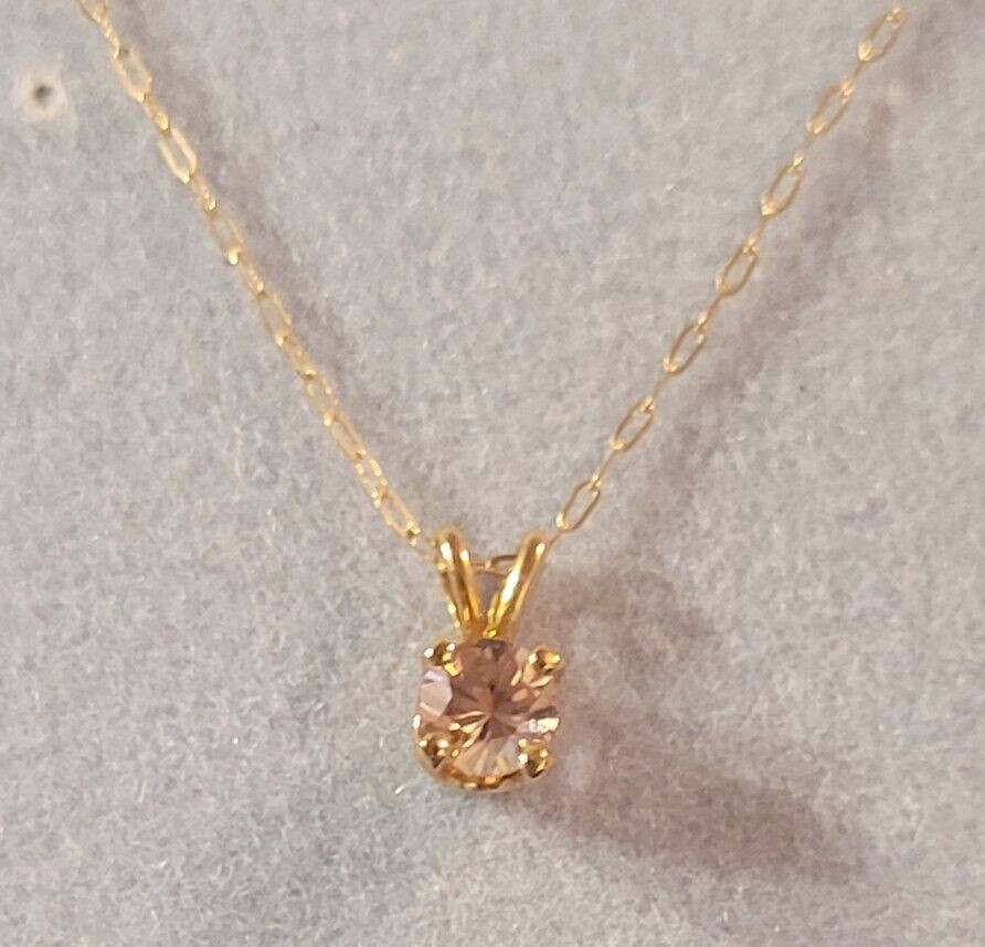 14k Yellow Gold NATURAL PINK TOURMALINE Pendant w 18″ Cable Chain Approx .24 ct