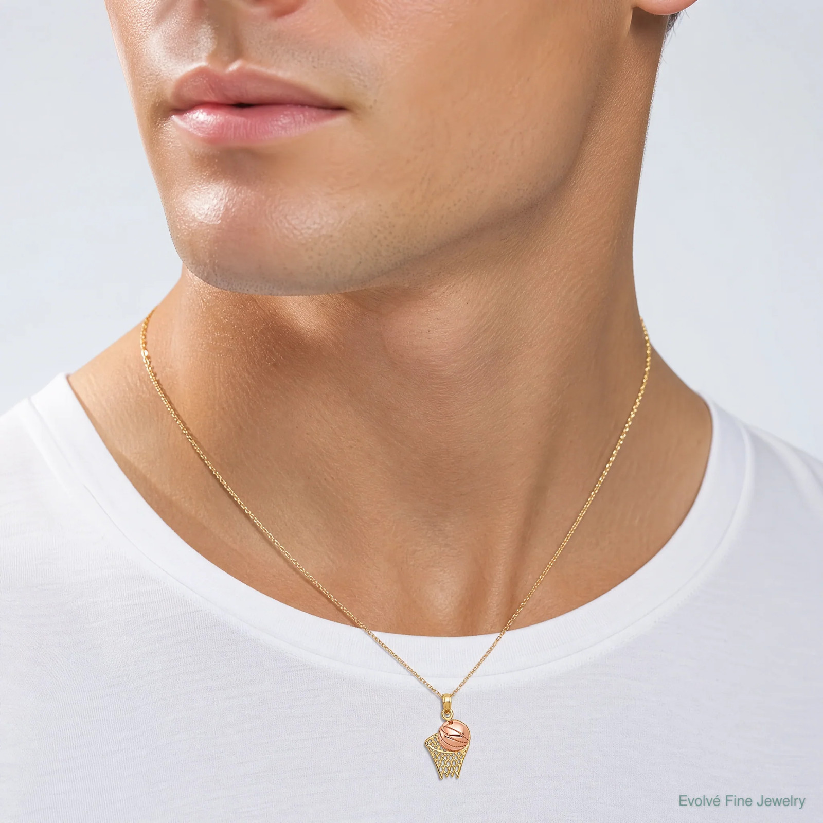 10K / 14K Two-Tone Basketball Hoop With Ball Pendant