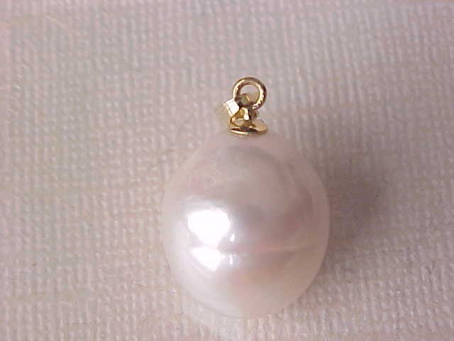 13.5MM X 16MM GENUINE WHITE PEARL PENDANT SOLID 14K YELLOW GOLD
