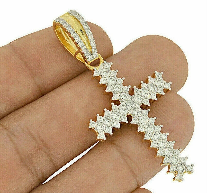 2.30Ct Round Cut Diamond Cross Pendant 14K Yellow Gold Finish 18”Free Chain