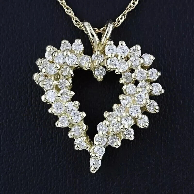 3Ct Round Cut REAL MOISSANITE Heart Pendant Necklace 14k Yellow Gold Plated
