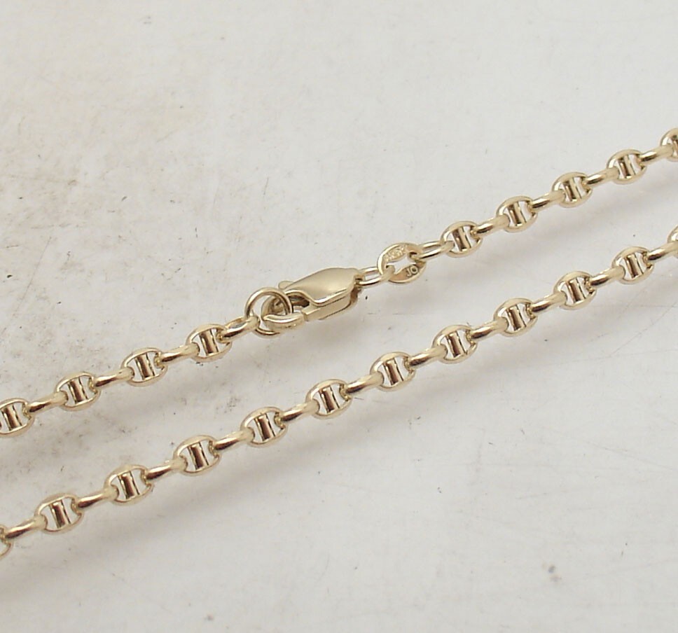 3mm Unisex All Shiny Mariner Anchor Link Chain Necklace Real 14K Yellow Gold