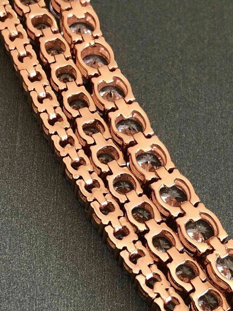 Cadena TENNIS De Plata 925 SOLIDA Bañada en Oro ROSA De 14K Con Diamantes Unisex
