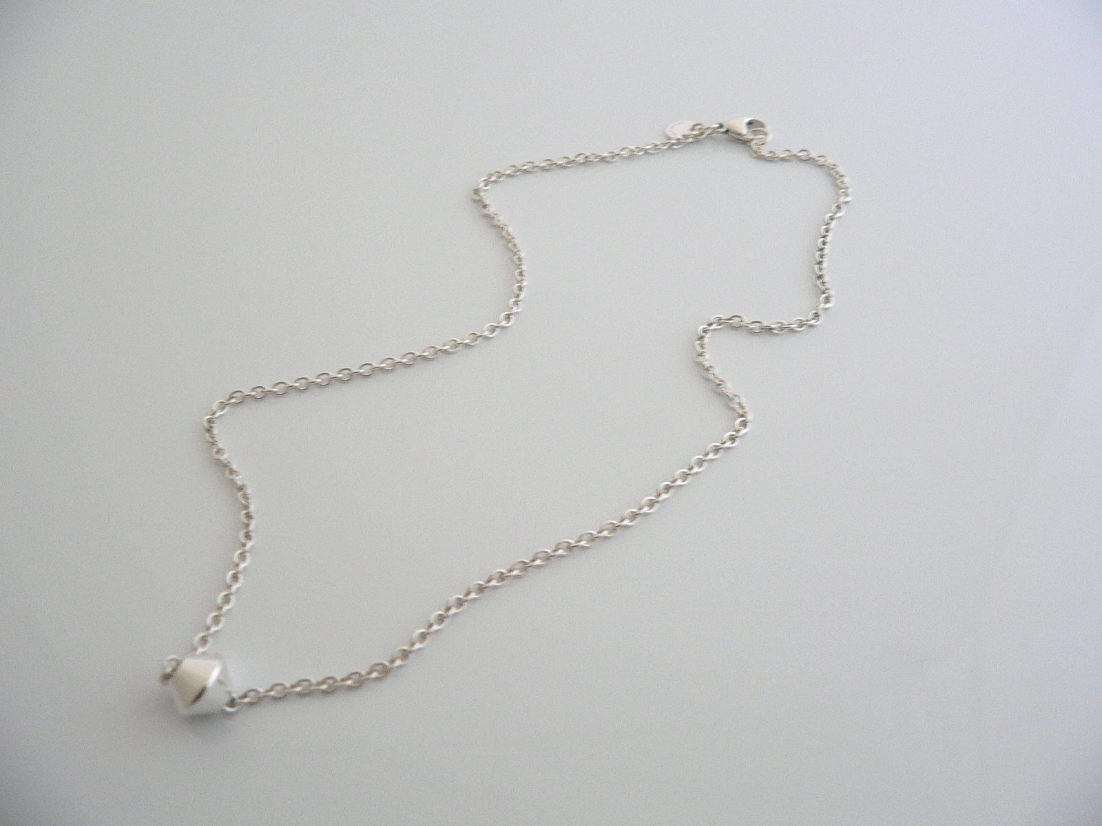 Tiffany & Co Silver Barrel Bead Station Necklace Pendant Charm Chain Gift Love